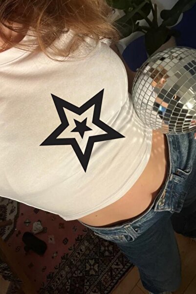 Violon Yıldız Serisi Beyaz Star Yıldız Model Desenli Crop Body