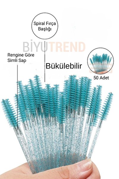 BİYUTREND 50 Adet Kaş Ve Kirpik Tarama Fırçası (TURKUAZ SİMLİ) Rimel Fırçası ...