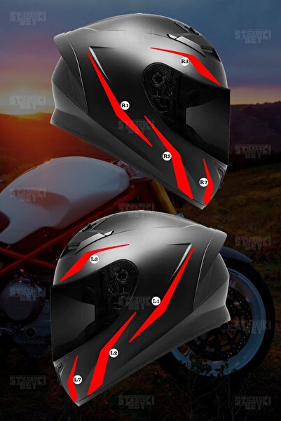 Agresif Kırmızı Kask Sticker Kaplama Tam Yüz Full Set