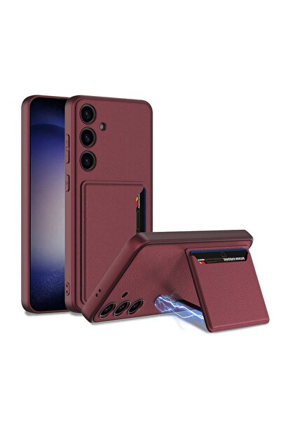 halkhouse Galaxy S24 Suni Deri Kartlıklı Kılıf Kıpta Silikon Tam Koruma Kapak