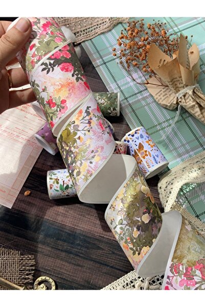 Hume Craft 2 Metre Vintage Pembe Ve Sarı Çiçek Desenli Washi Bant / Washitape / Bullet Journal / Scrapbook /