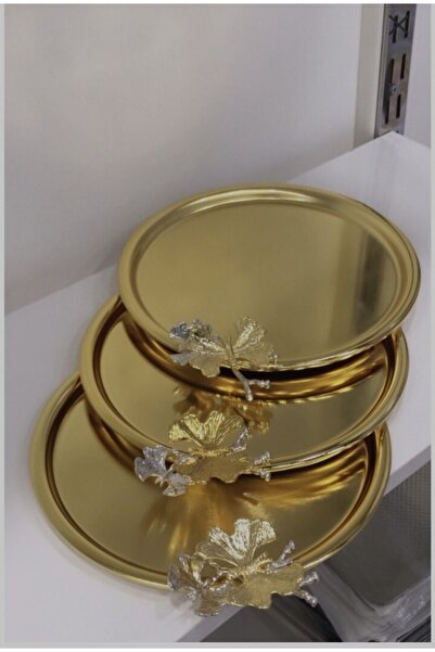 Elzem Gold Plated 3 Piece Presentation Tray Metal with Butterfly Accessory