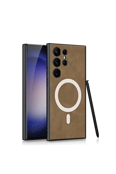 halkhouse Galaxy S24 Ultra Kılıf Magsafe Şarj Özellikli Deri Tasarımlı Kıpta Nubuk Kapak