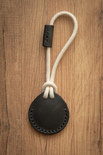 minimal X design Airtag Deri Kılıfı V2 Antrasit - Anahtarlık Askı - Gerçek De...