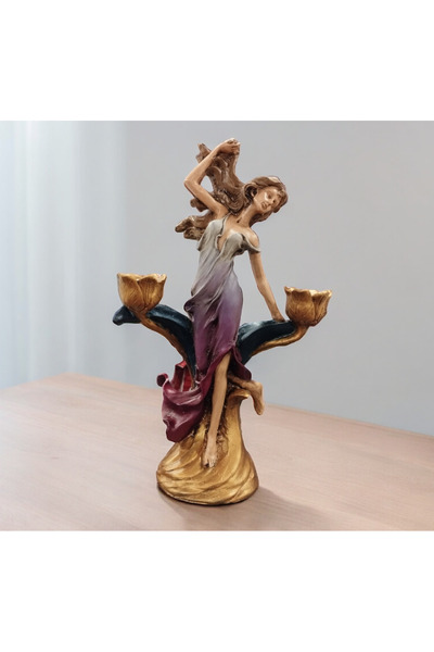 AlinSanatHeykel Kızlı Dekoratif Şamdan Heykeli