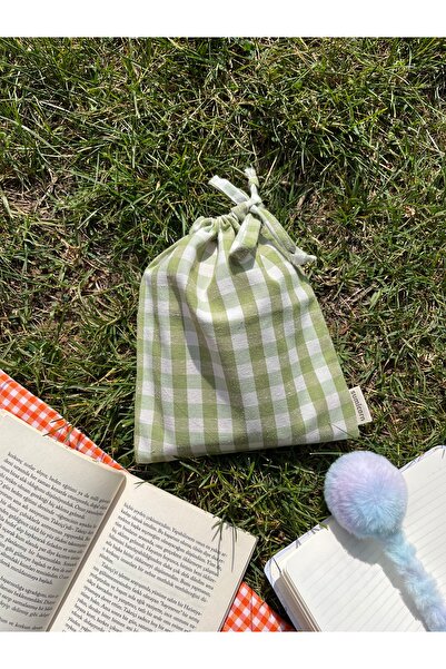 Sumicorn Design حقيبة مكياج من القماش الكتاني برباط وصديقة للبيئة باللون الأخضر