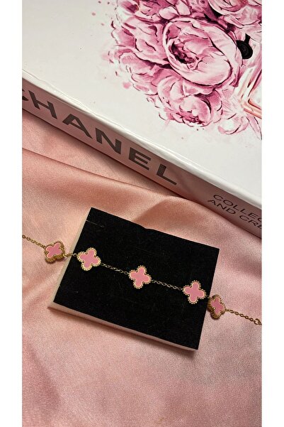 Jewellery Turk Çelik Pembe Beşli Yonca Bileklik