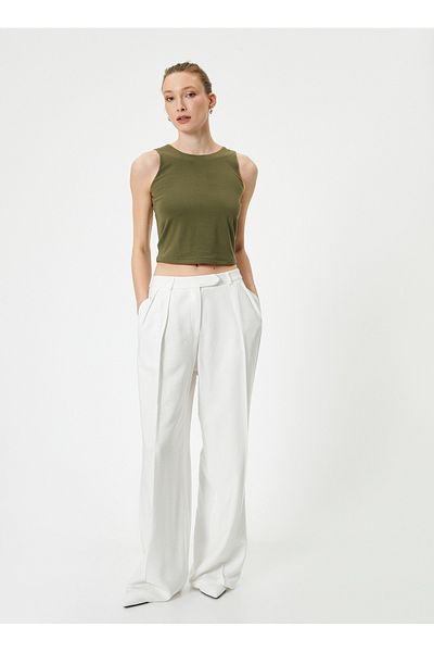 Koton Khaki Shirt Collar Women's T-Shirt - 4SAK10102EK