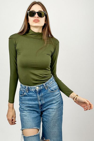 Betimoda Mânecă lungă de damă, cu jumătate de gât tricotat, verde armat, 1 bucată
