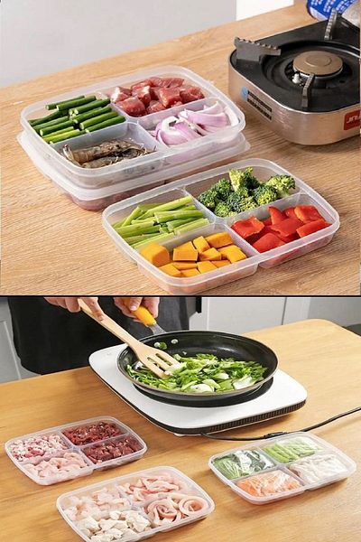 BRAMBLE LIFE 400 ml Mini Meat Vegetable Storage Container - 2 Frozen, 4 Compartment Minced Meat Chicken Icebox Organizer