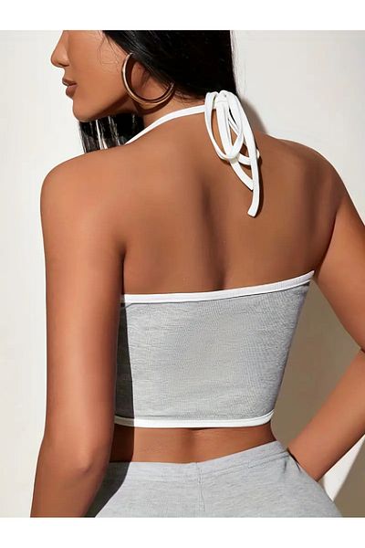 JamaisVu Corded Crop Tank Top - Halter Neck