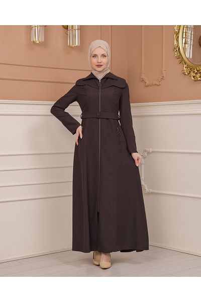 Modamix Clarita 1224 - Belted, Zippered and Hooded Top Coat