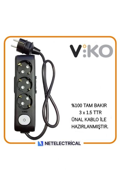 VİKO Multi-let Siyah 3'lü Anahtarlı 2 Metre Topraklı Çocuk Korumalı Kablolu G...