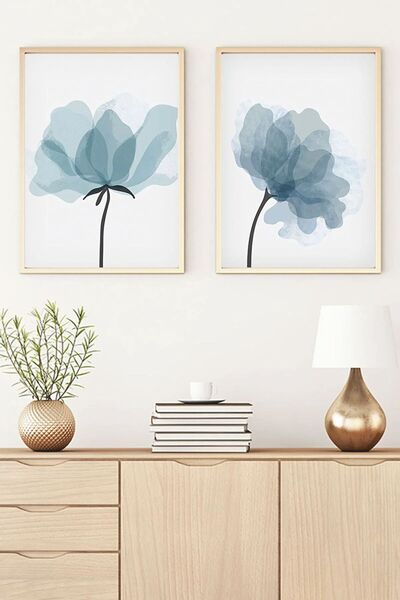 woodhomeworks Ahşap Çerçeveli Soyut 2’li Tablo Qmmt35