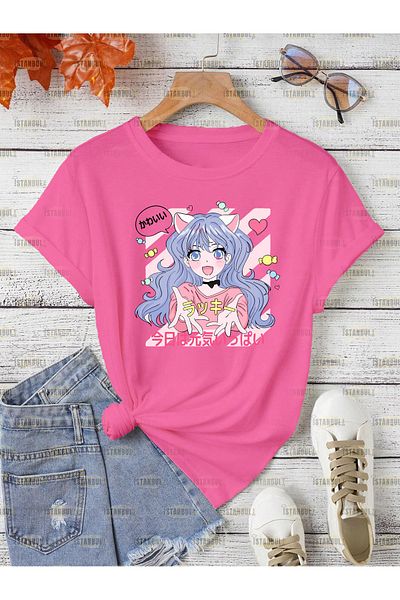 PENTHİLUS Tricou oversize cu model Anime Cat Girl
