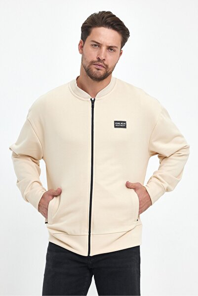 LİVE SPORT Чоловічий коларський комір з блискавкою, кишені, Fleto, 3 нитки, куртка-бомбер, екрю