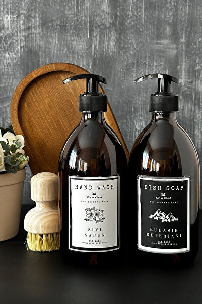 KHAKMA 2 Συσκευασία Κεχριμπάρι Γυαλί Υγρό Σαπούνι Πλυντήριο Πιάτων Μπουκάλι Σαπουνιού με Ξύλινη Βάση 500ml με Βάσηbhsd