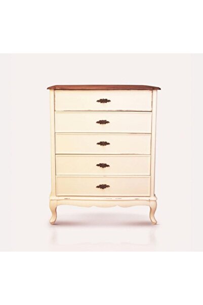 Masifart Linde 5 Çekmeceli Şifonyer Beyaz Eskitme