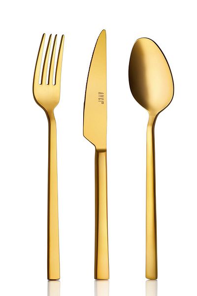 Avcı Klas Titanium Matte Gold 18 Piece Fork Spoon Knife Set 18/10 Stainless Steel