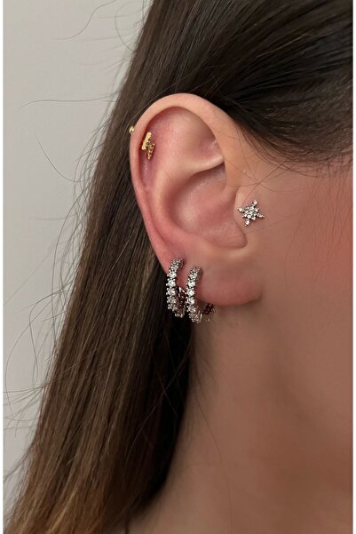 Okkostore Minik Taşlı Halka Küpe Çifti