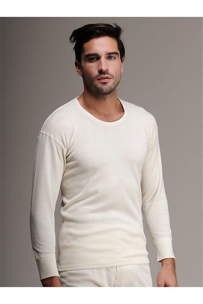 Hasyün 2104 Κρεμ μακρυμάνικο μάλλινο ανδρικό τοπ εσώρουχο