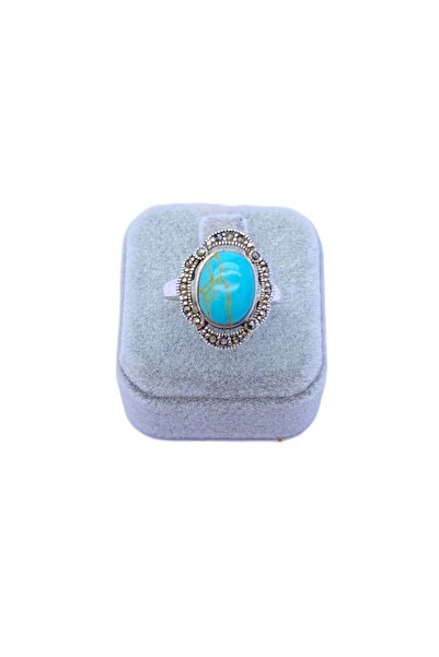 ERU JEWELLERY Retro Turkuaz Gümüş Kadın Yüzük - Anneler Günü