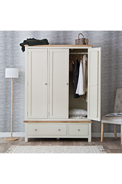 Genel Markalar Ahşap Candy 3 Kapaklı Cekmeceli Giysi Dolabı