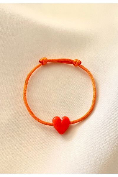 Misto Aksesuar Murano Glass Heart Beaded Orange Bracelet