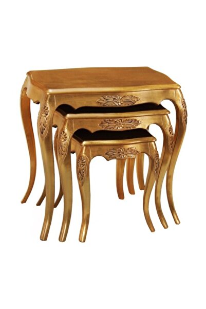 Masifart Oymalı Zigon Sehpa Altın Varak