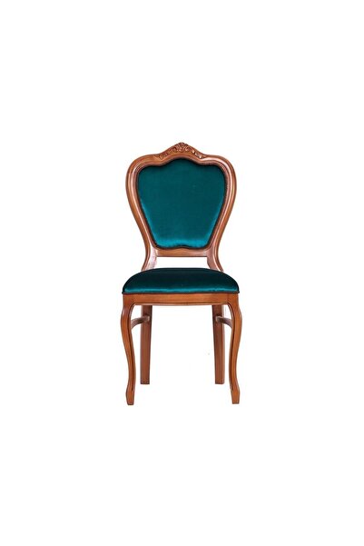 Masifart Masifart Putridus Klasik Oymalı Sandalye Ceviz Turkuaz Kadife