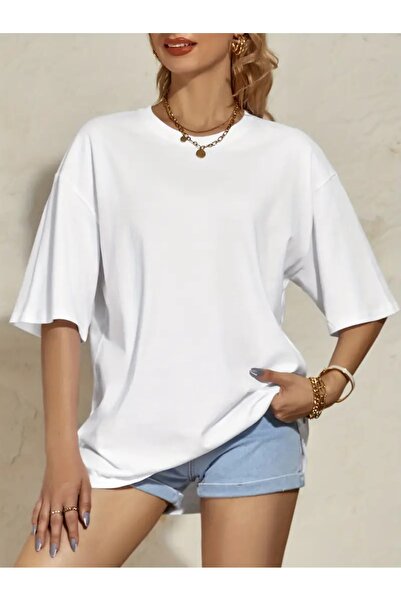 WOODROFFE Tricou de damă oversize cu guler rotund - necu imprimeu