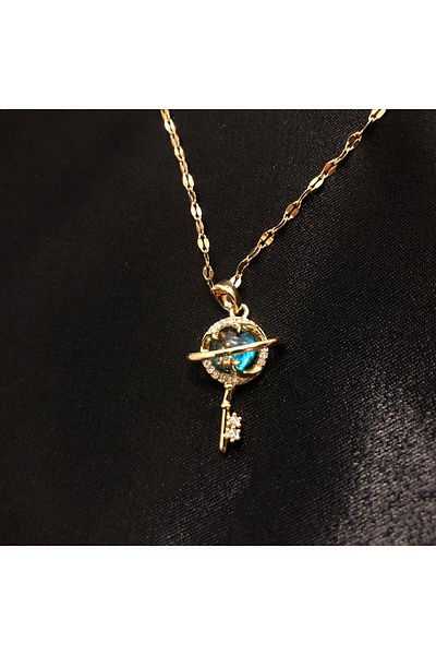 DNA Takı Gold Colored Minimal Designed Planet Necklace - Key Detailed (356L Steel)