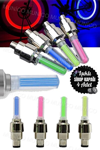 Munico 4 Adet Araba & Motorsiklet & Bisiklet Lastik Vana Kapağı Renkli Işıklı...