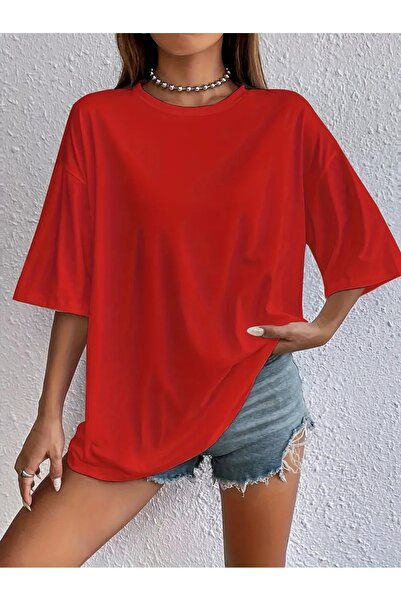 WOODROFFE Tricou de damă oversize cu guler rotund - necu imprimeu