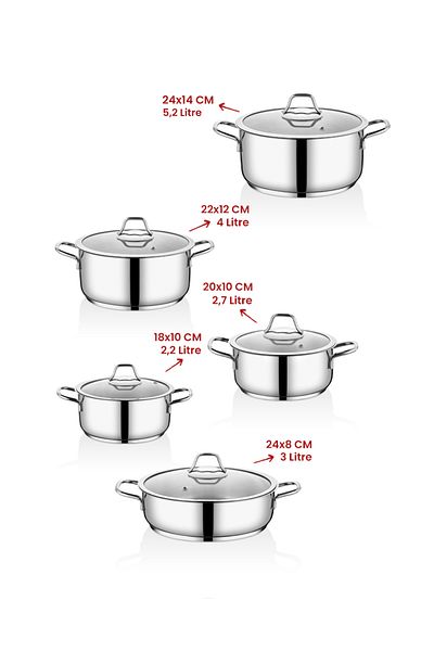 Kahramanlar Platinum Steel Pot Set - Rain 10 Pieces