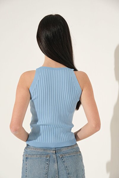 HayalGecesi Bluză De Vară Damă Lycra Gât Halter - Tricot Tricot Maior Baby Blue