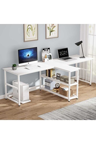 Zizuva Tasarım 2 Kişilik Beyaz Çalışma Masası Modeli