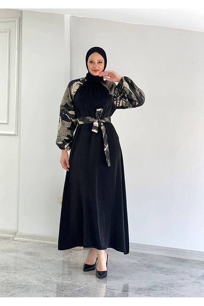 Cardella Γυαλιστερό σατέν βραδινό φόρεμα με ζώνη Camellia Hijab Satin Robe Abaya
