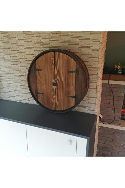 veraART El Yapımı Yuvarlak Eskitme Ahşap Içki Viski Dolabı