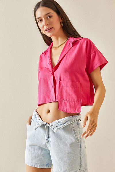 XHAN Single Pocket Pink Shirt - 5YXK2-48581-20