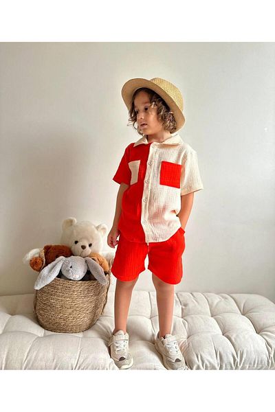 YİGİT BUTİK Boy's Muslin Fabric Shorts Set