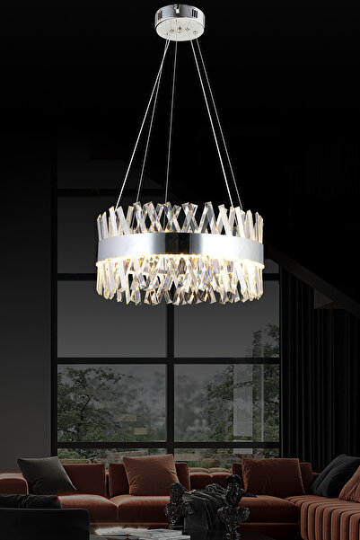 RONİSU AYDINLATMA Roxy 50'lik Taşlı Sarkıt Led Avize  Kristal Taş Salon Avize