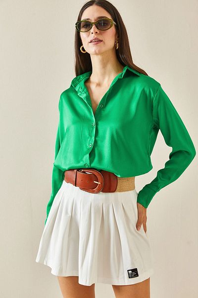 XHAN Casual Green Satin Shirt - 5YXK2-48583-08