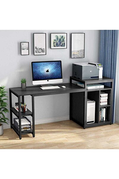 Zizuva Tasarım Raflı Siyah Çalışma Masası Model