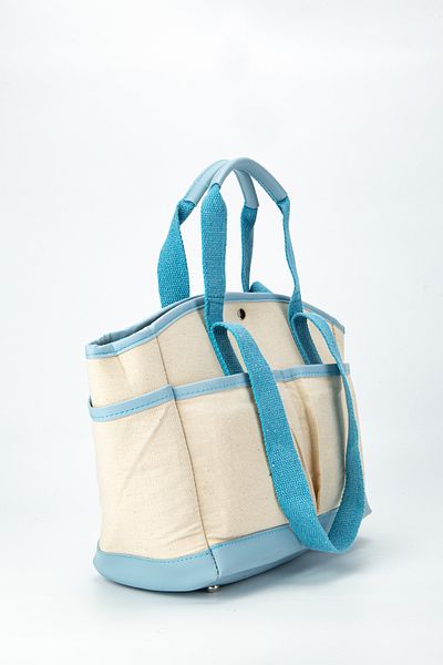 minebag Geantă de umăr pentru femei Blue Natural - Combinație de mai multe compartimente și piele de pânză