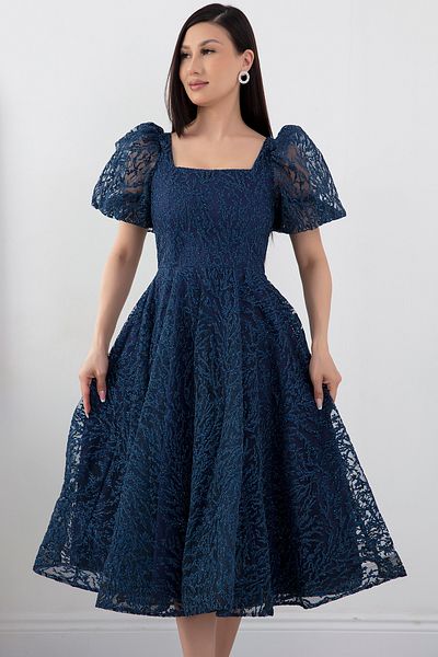 PULLIMM Rochie cu guler pătrat din tul cu sclipici - 1491
