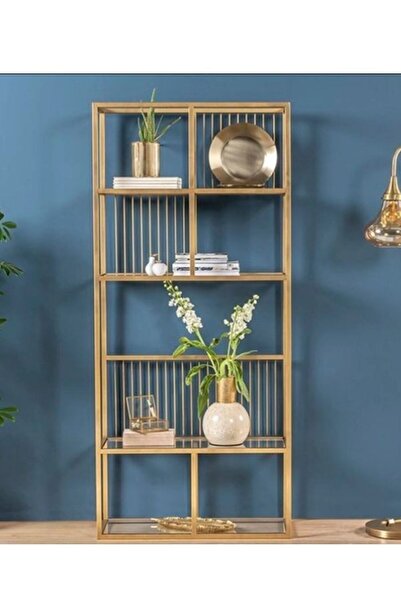 tino furniture Lufi Gold Metal Raflı Kitaplık Dekoratif  Mobilya Metal 70CM