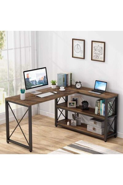 Zizuva Tasarım Kitaplıklı L Model Çalışma Masası