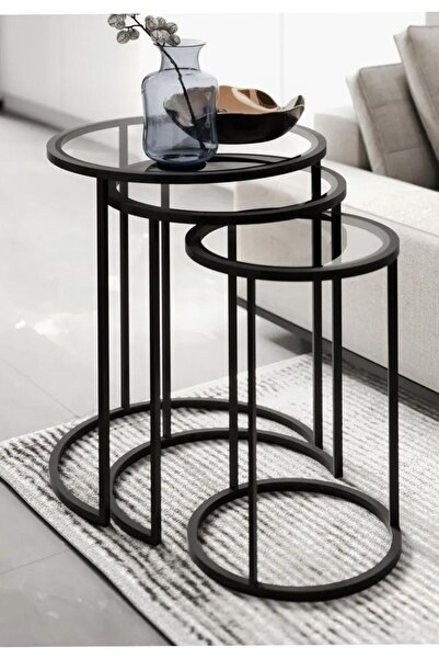 tino furniture Lazio 3'lü Zigon Sehpa Takımı Şeffaf Cam