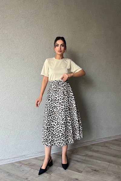 Seda Yalçın Atelier Leopard Patterned Pleated Flared Skirt